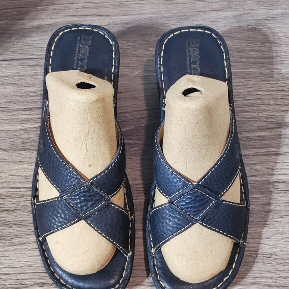Born Leather Sandals Size 9 Slip On Block Heeled Comfort Dressy Slides Shoes - Picture 4 of 15